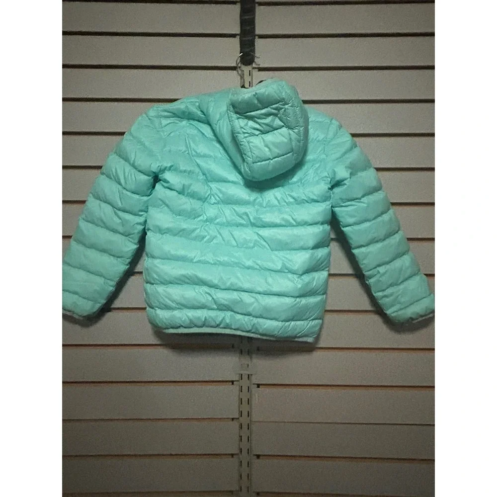 Eddie Bauer Kids Reversible Down Puffer Jacket Aqua Mint Floral Size S 7/8